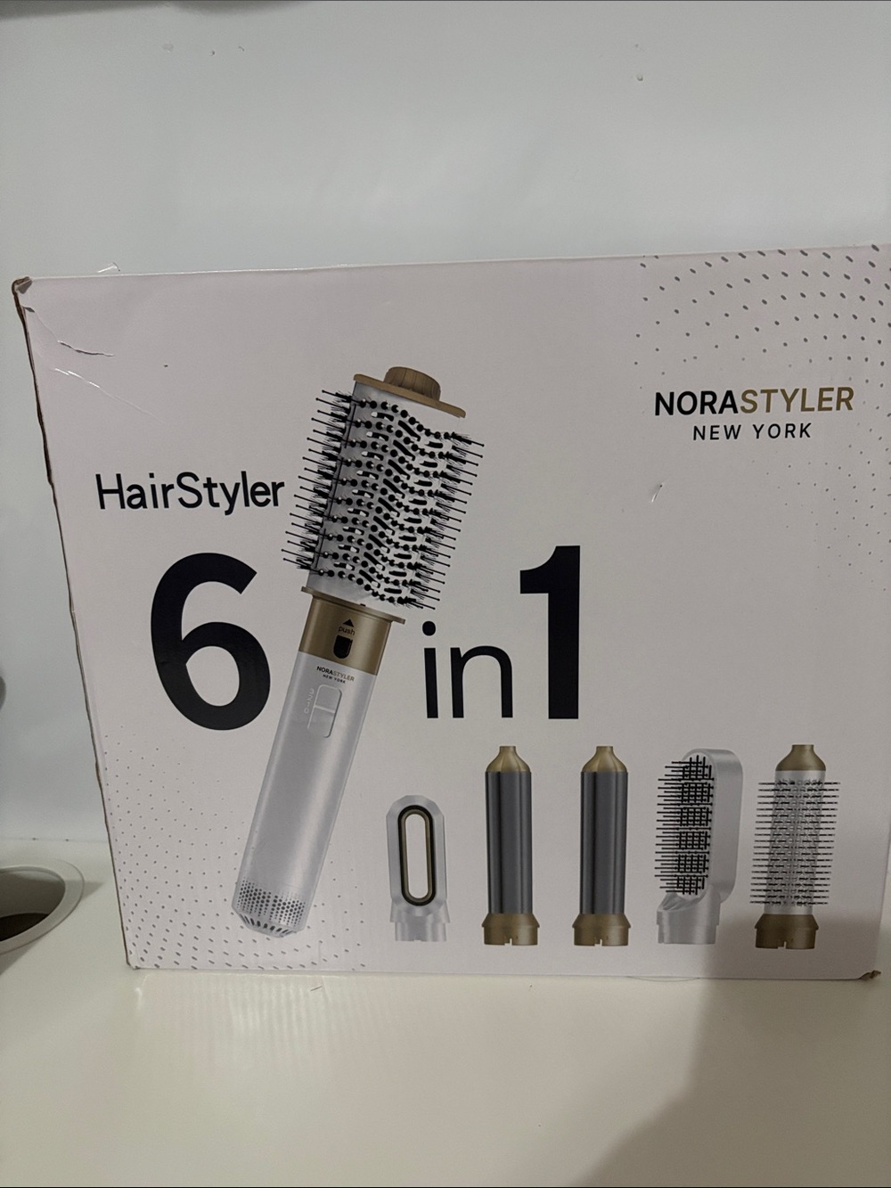 NORASTYLER 6-in-1 Women’s Hot Air Hair Styler - White & Gold